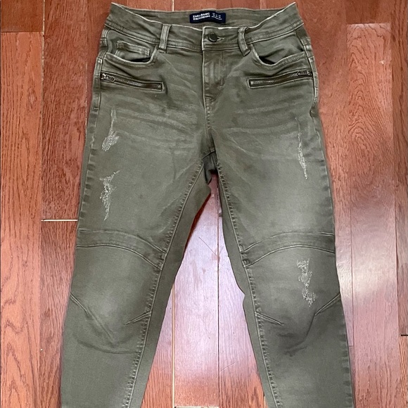 ZARA BASICS DENIM Skinny Olive Green Jeans 4